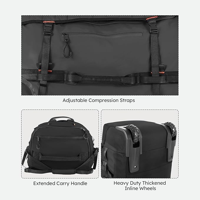 86L 30” Folding Duffle Backpack with 2 Wheels,Travel Bag with Separate Shoe Compartment,Black