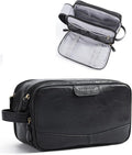 BAGSMART Toiletry Bag for Men, PU Leather Travel Bag for Toiletries, Dopp Kit Water Resistant Shaving Bag for Bathroom Shower-Black
