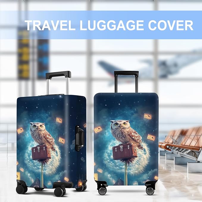 Owl Luggage Cover Washable Suitcase Protector Anti-Scratch,Stretchable Fit for 20-34Inch Luggage Durable Travel Bag Cover with Zipper Closure L(28-30inch suitcase)