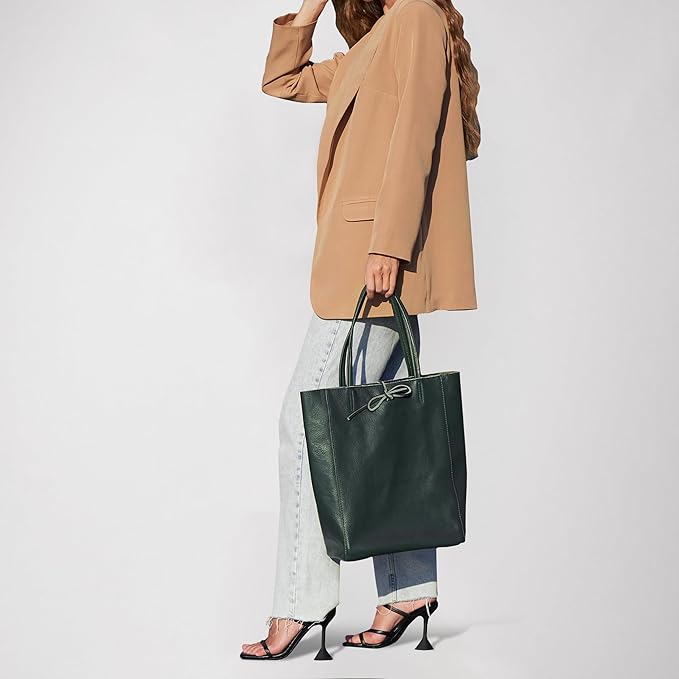 Italian Calf Leather Tote for Women with Zipper, Inner Pocket & Flat Base | Soft Unlined Shopper for Work & Travel