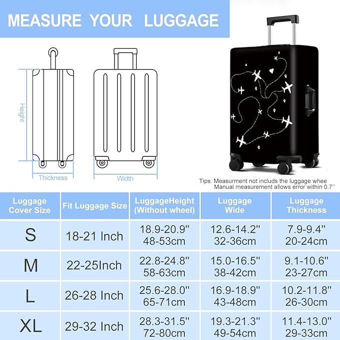 Luggage Cover Washable Suitcase Protector Anti-Scratch,Stretchable Fit for 20-34Inch Luggage Durable Travel Bag Cover with Zipper Closure (Airline, M(fits 24-26Inch suitcase))