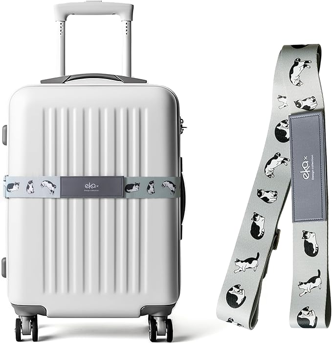 Luggage Straps for Suitcases,Adjustable Luggage Elastic Belt, Travel Essentials for Airport,Station, Vibrant Designs,(Tuxedo Cat)