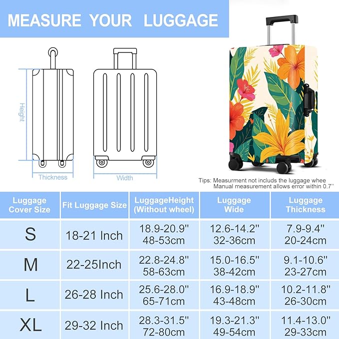 Luggage Cover Washable Suitcase Protector Anti-Scratch,Stretchable Fit for 20-34Inch Luggage Durable Travel Bag Cover with Zipper Closure (Flower, XL(fits 32-34Inch suitcase))