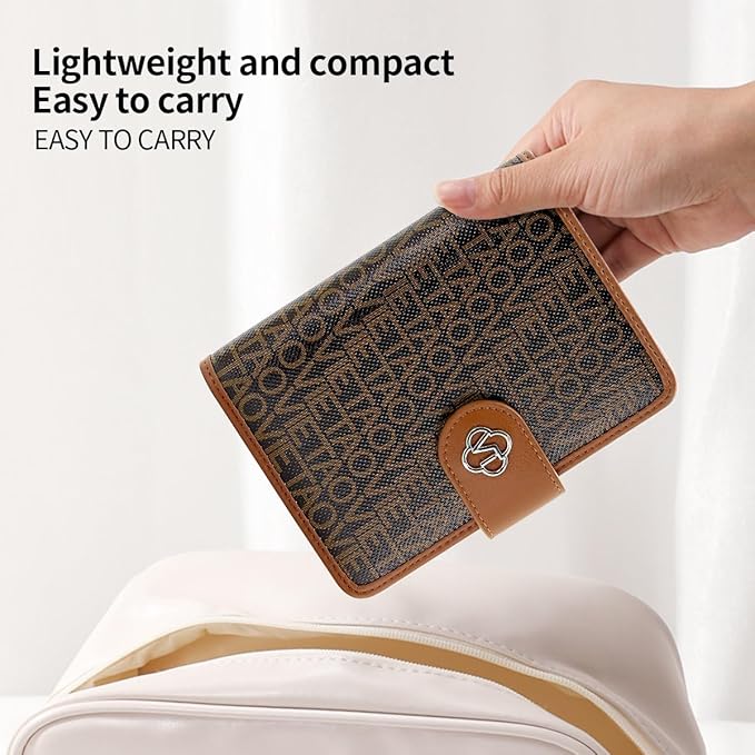 Passport Holder Wallet Bag with AirTag Holder, Card Slots Passport Solt Ticket Cash Solt, Photo Solt Sim Card Pen Slot.Brown