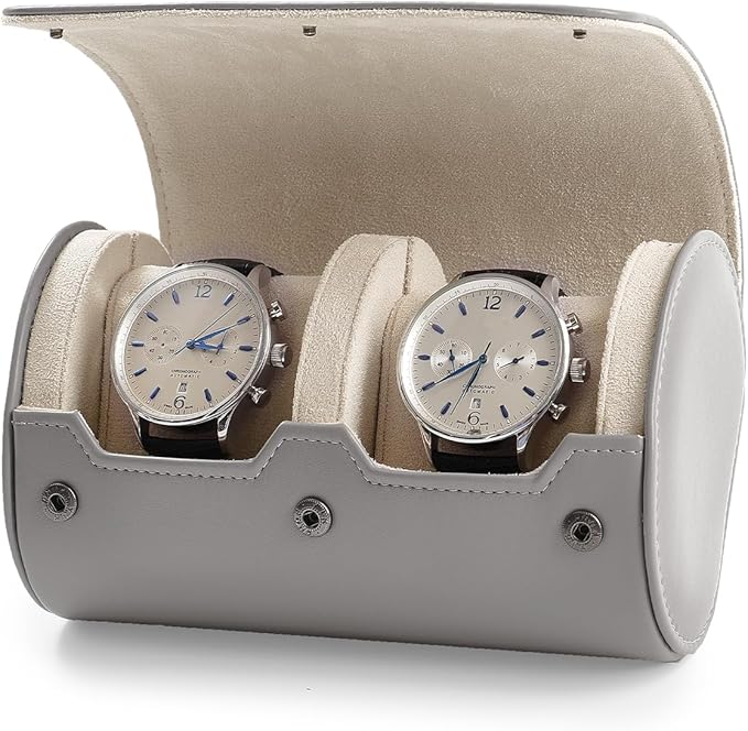 Oirlv PU Leather Watch Box for Mens Watch Organizer Case Jewelry Gift Box for Birthday Fathers Day Anniversary(2 slots, Grey)