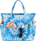 LEDAOU Large Beach Tote Bag Women Waterproof Sandproof Zipper Beach Tote Bag for Pool Gym Grocery Travel with Wet Pocket