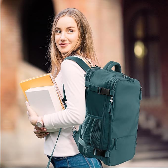 Hanples Large Travel Backpack for Women as Person Item Flight Approved, 40L Carry on Backpack, 17 Inch Laptop Backpack, Waterproof Backpack,Casual Bag with 2 Toiletry Bags (Peacock Blue)