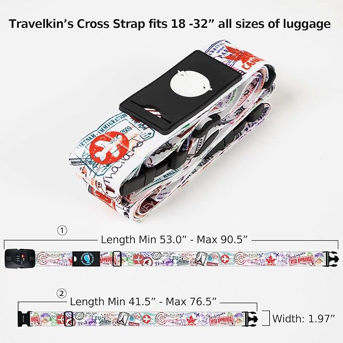 Travelkin Luggage Straps TSA Approved - Adjustable Cross Suitcase Straps with TSA Lock, Reinforced Buckle, Unique Pattern - Secure Heavy Duty Luggage Straps for Travel (Journey)