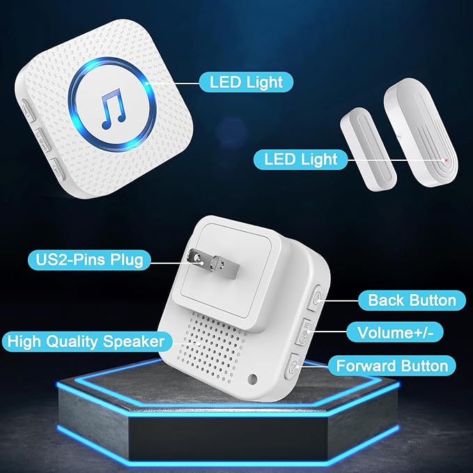 SanJie Door Chime, Door Open Contact Sensor Alarm with 500 FT Range,55 Chimes 5 Adjustable Volume for Business/Store/Home/Office When Entering 3 Sensors + 1 Receiver