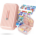 Travel Pill Organizer Box with Medicine Labels, 2Pack 7 Compartments Portable Pill Case, Daily Medication Organizer Storage Pill Container for Pocket Pharmacy(Pink S+L 2Pack)