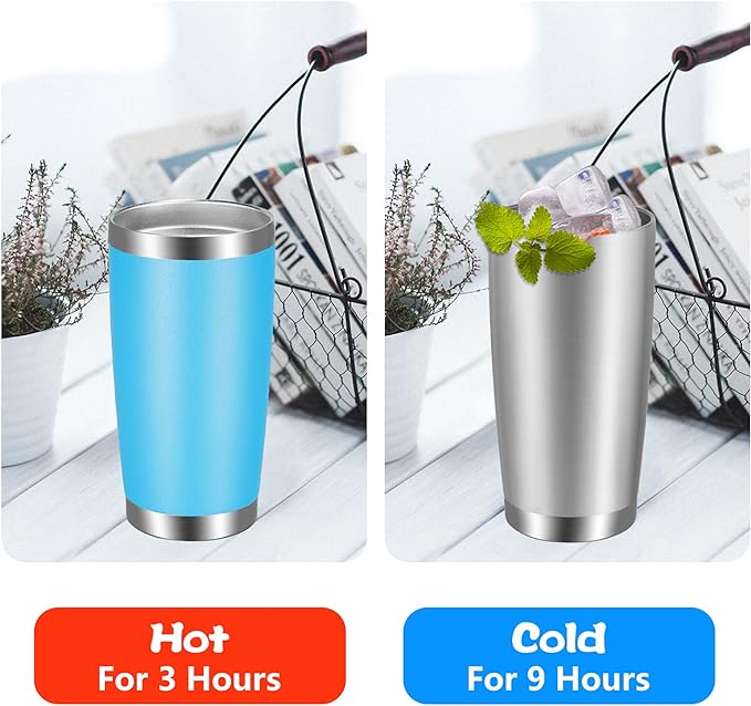 VEGOND 20oz Tumbler with Lid and Straw Stainless Steel Tumbler Cup Bulk Vacuum Insulated Double Wall Travel Coffee Mug Powder Coated Coffee Cup(Sky Blue 6 Pack