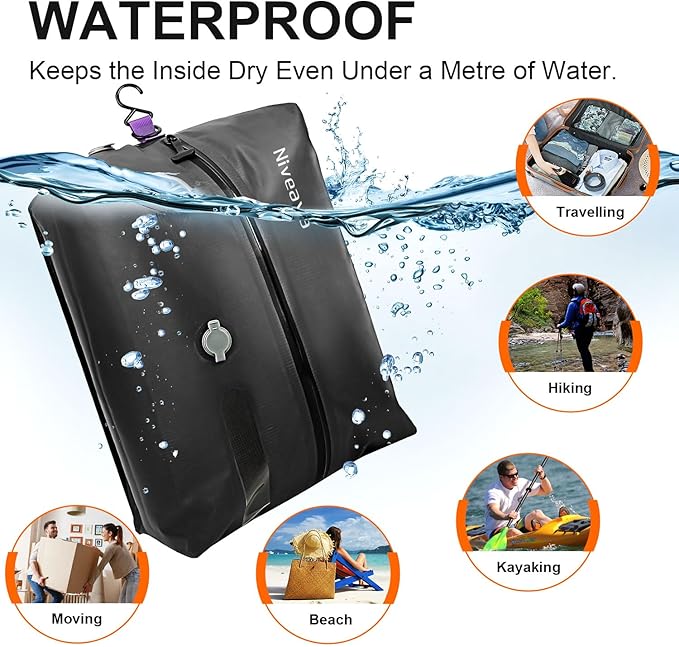 Niveaya Vacuum Bags for Travel with Wireless Pump, Reusable Compression Storage Bags for Suitcases & Closet, Space Saver, Waterproof & Durable
