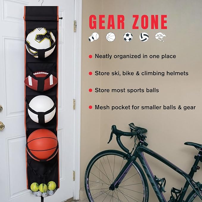 Vintage Hanging Sports Equipment Organizer | Limited Stock | Multi-Purpose Garage Sports Ball Storage | For Basketball Football Volleyball Tennis Soccer Biking | Toy Storage | Includes Hook & Pump