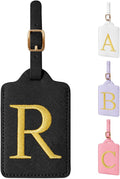Personalized Initial Luggage Tags for Suitcase TSA Approved, Black Leather Cute Luggage Tag with Privacy Cover Name Card, Embroidered Custom Luggage Tags Travel Backpack Tags Gifts for Women Kids(R)