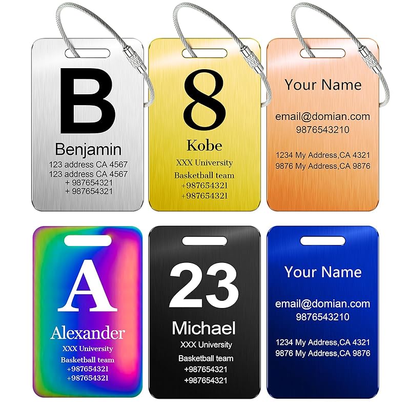 Customized Stainless Steel Luggage Tags: Personalize Your Suitcases, Backpacks, and Bags with Your Text - Custom Initial Text Name ID,Number 2"x3.3"(3 Pack)