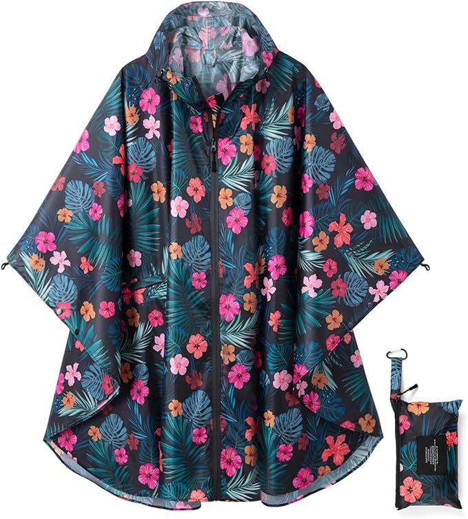 Rain Poncho Jacket Coat Hooded Zipper Style for Women/Men/Adult with Pocket