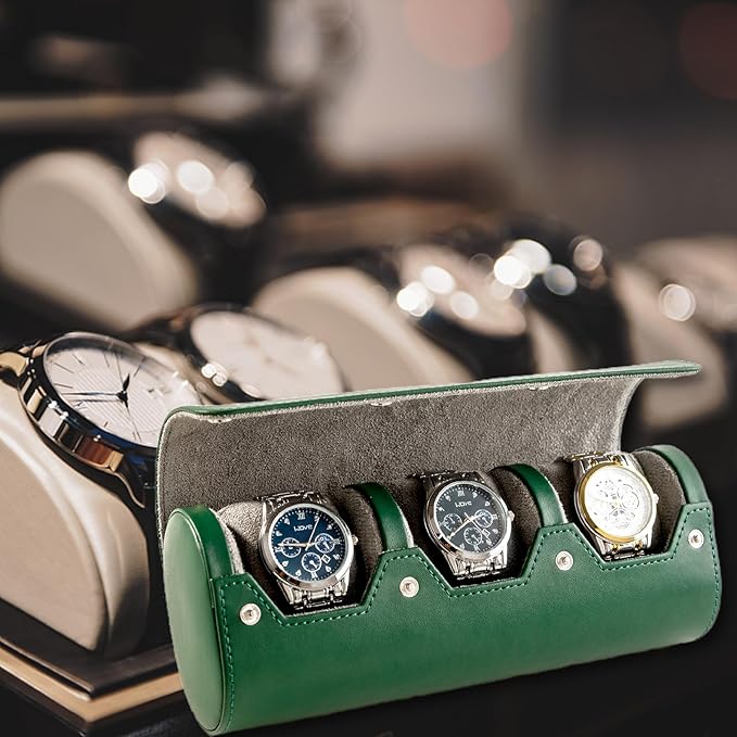 MR.OKAY 3 Watch Travel Case- Classic Leather Watch Case With Perfect Texture.Portable Watch Roll Or Organizer For Storage And Display. Luxury Gifts For Men, All Handmade by Artisans.