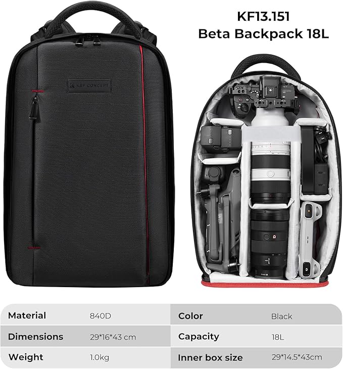 K&F Concept Camera Backpack for Photographers Large Waterproof Photography Camera Bag with Laptop/Tripod Compartment for Men Women Black Red