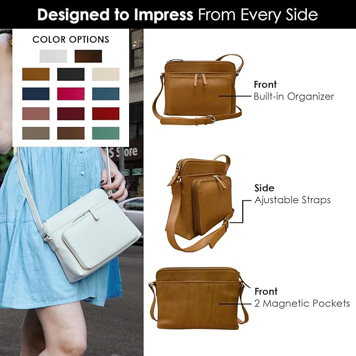ili New York Genuine Leather Crossbody Bags for Women - Premium RFID Blocking Shoulder Bag Organizer with Adjustable Strap