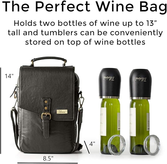 Leather Wine Bag & Wine Tumblers Set. Wine Gifts For Men Birthday. Leather Wine Carrier. Unique Insulated Cooler Bag Bottle Carrier. Wine Tote Bags For Travel Beach. Wine Lovers Picnic Idea