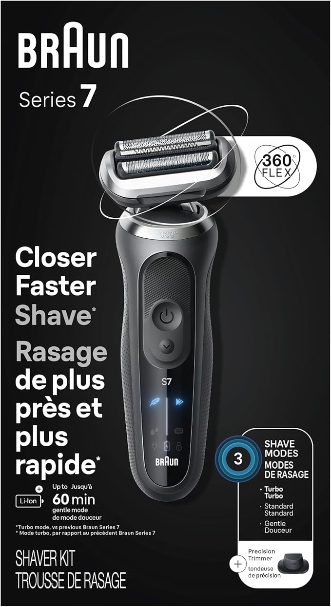 Braun Electric Shaver for Men, Series 7 7120s, Wet & Dry Shave, Turbo & Gentle Shaving Modes, Waterproof Foil Shaver, with Precision Trimmer, Space Grey