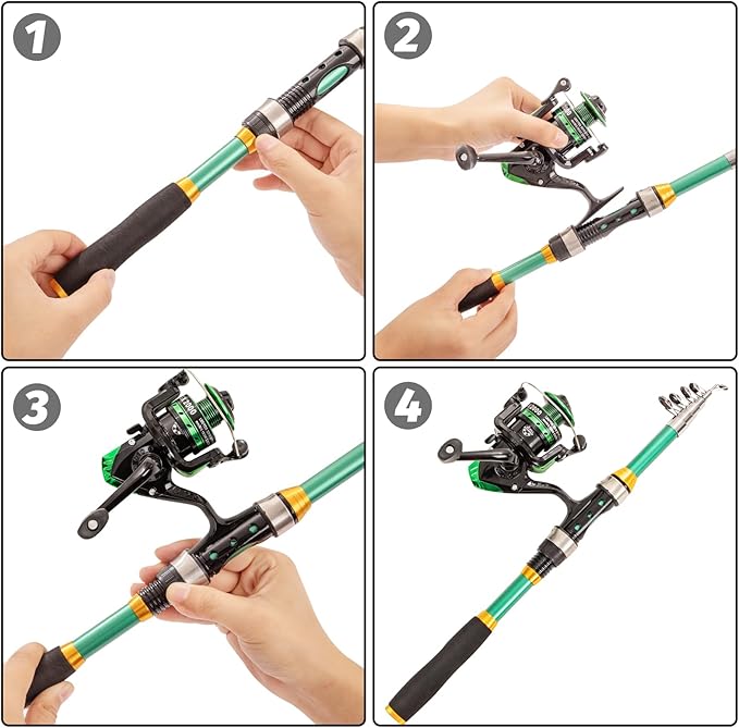I00000 Fishing Rod and Reel Combos with Fiberglass Telescopic Fishing Pole - Spinning Reel Fishing Carrier Bag, Freshwater and Saltwater Fishing Rod Kit,Travel Fishing Kit for Bass Trout