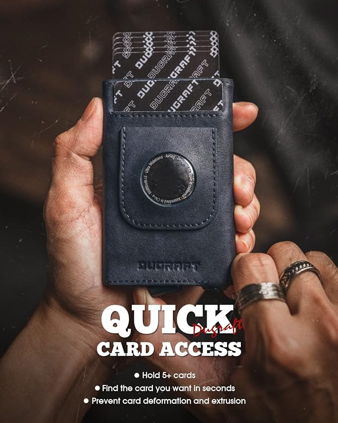 DUGRAFT Pop Up Wallet with AirTag Holder, RFID Blocking Air Tag Wallet with Money Clip Smart Credit Card Holder Wallet for Men(AirTag Not Included)