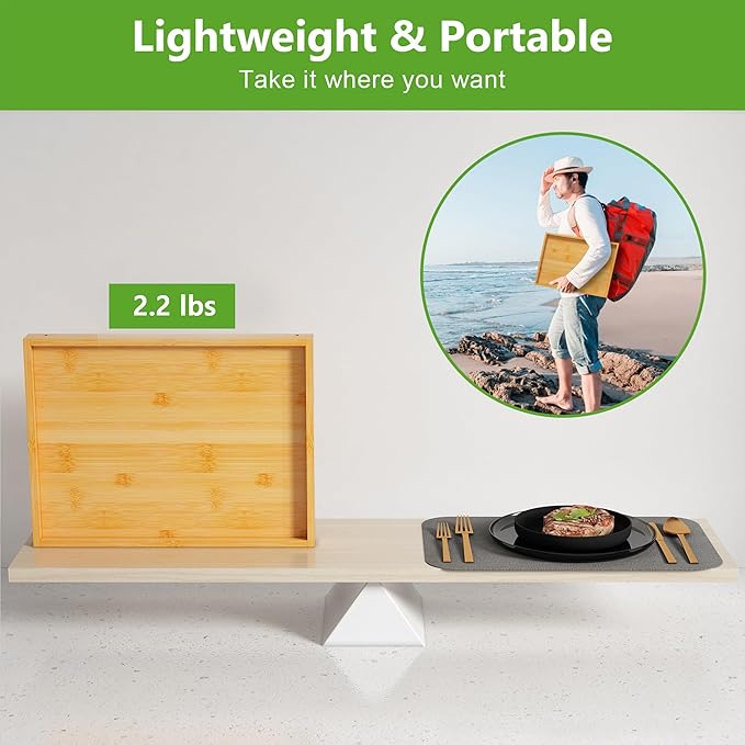 Bed Tray Table with Folding Legs,Bamboo Breakfast in Bed for Kitchen Serving Tray,Sofa,Eating,Used As Laptop Desk Snack Tray (Bamboo, Large)