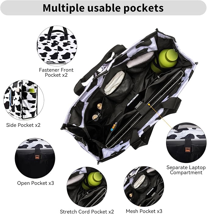 Closeable Tote Bag with 12 Pockets,Thick Bottom Support & Adjustable Strap,Water-Resistant