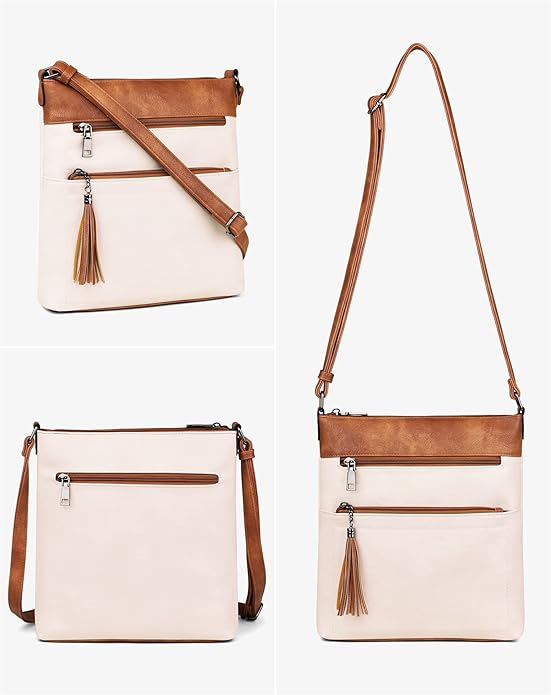 MASINTOR Crossbody Purses for Women, Multi Pocket Casual Crossbody Bag, Adjustable Strap Shoulder Bag with Tassel