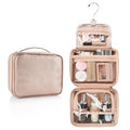 Toiletry Bag for Women - Hanging Travel Toiletry Bag with 360° Hook 3 Compartments Makeup Organizer with Portable Handle PU Leather Water-resistant Cosmetic Pouch