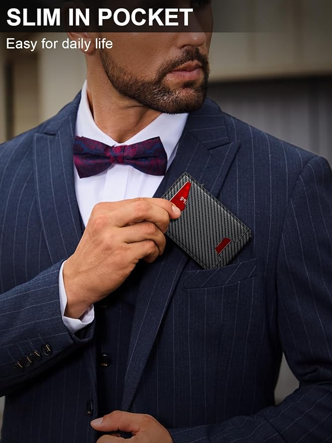Wallet for Men RFID Wallet with Money Clip, Slim Pop Up Card Holder for 10-12 Cards, Minimalist Smart Credit Card Case with ID Window, Bifold Metal Wallet for Front Pocket, Gifts for Men