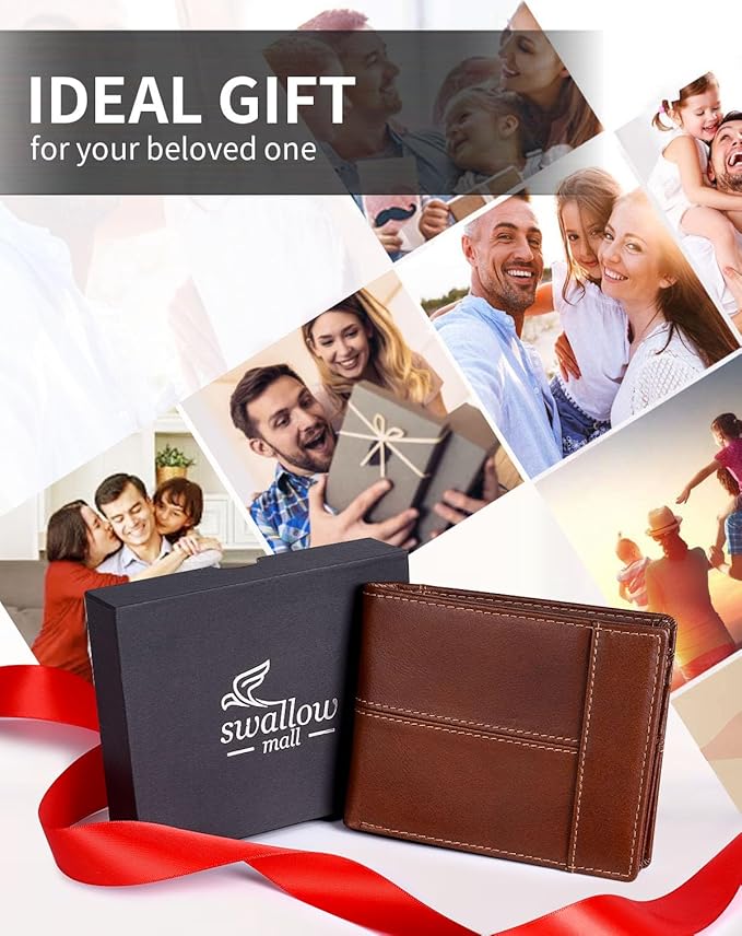 Swallowmall Mens Wallets RFID Blocking Leather Wallet for Men Bifold Wallet with 1 ID Window 15 Slots Leather Wallet Men