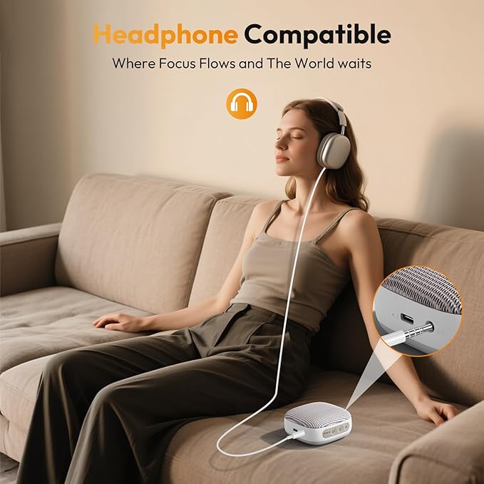 Portable Sound Machine for Travel, White Noise Sound Machine for Sleeping with Night Light, Mini Noise Machine with 20 Quality Non-looping Sounds, Headphone Jack, Memory, Timer for Adults,Hotel