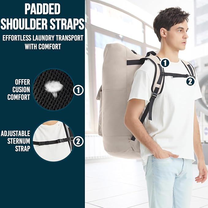 Laundry Bag Extra Large Heavy Duty, 115L Laundry Backpack, College Laundry Bag with Straps, Backpack Laundry Bags with 4 Pockets, Dorm Essential, Laundry Bags for Dorm Room, Apartment, Laundromat