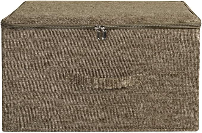 ANMINY 3PCS Storage Bins with Zipper Lids 51.9 Qt Lidded Fabric Storage Boxes Baskets Cubes with Handles Collapsible Washable Cotton Linen Closet Shelf Clothes Organizer - Coffee, Extra Large