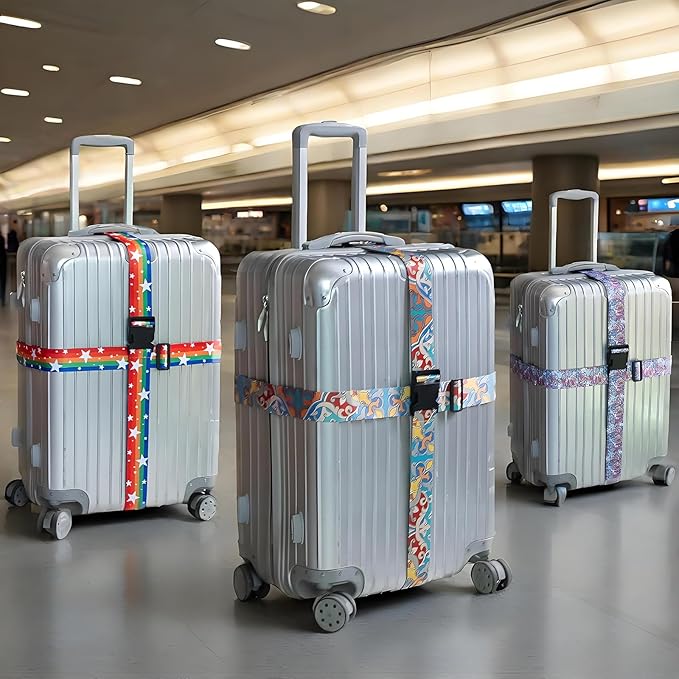 Totem Flowers Luggage Straps for Suitcases, Adjustable Luggage Travel Belt to Keep Luggage Security While Travel, Strong Polyester Fabric, Easy-to-Recognize Cute Pattern Travel Essentials, 2 Pack