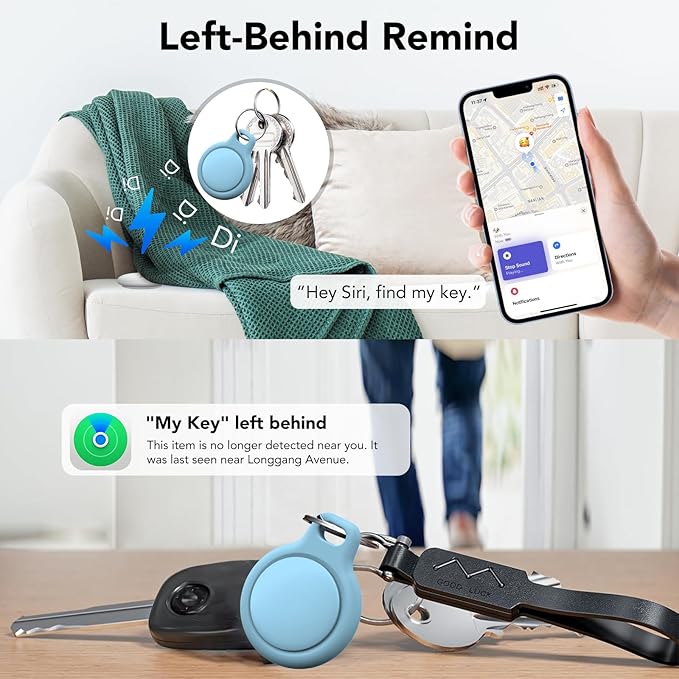 Air Tracker Tags 4-Pack, Item Finders Work for Apple Find My APP(iOS Only) Tracker Tags for Keys, Luggage, Bag etc,Replaceable Battery Last 1 Year, Loud Beep, IP68 Waterproof with Holder Keychain