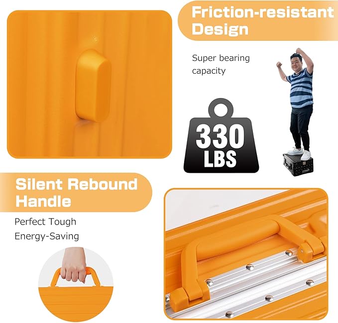 AnyZip Luggage Aluminium Frame Suitcase PC ABS Hard Shell TSA Lock No Zipper 24In Orange