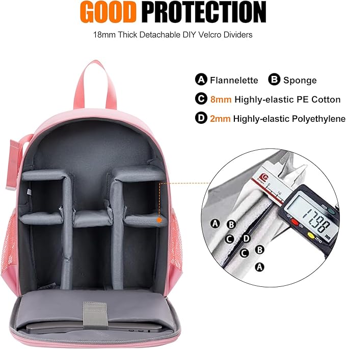 CADeN Camera Backpack Bag Professional for DSLR/SLR Mirrorless Camera Waterproof, Camera Case Compatible for Sony Canon Nikon Camera and Lens Tripod Accessories (Small, Pink)