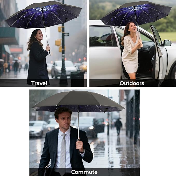 LLanxiry Compact Travel Umbrella, Mini Windproof Umbrellas for Rain & Sun, Small Lightweight Outdoor UV Umbrella, Portable Folding Umbrellas for Travel
