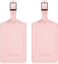 Travelambo Luggage Tags for Suitcases Faux Leather Privacy Protection 2 Pack Bag Tags Travel Accessories Essential, Light Pink