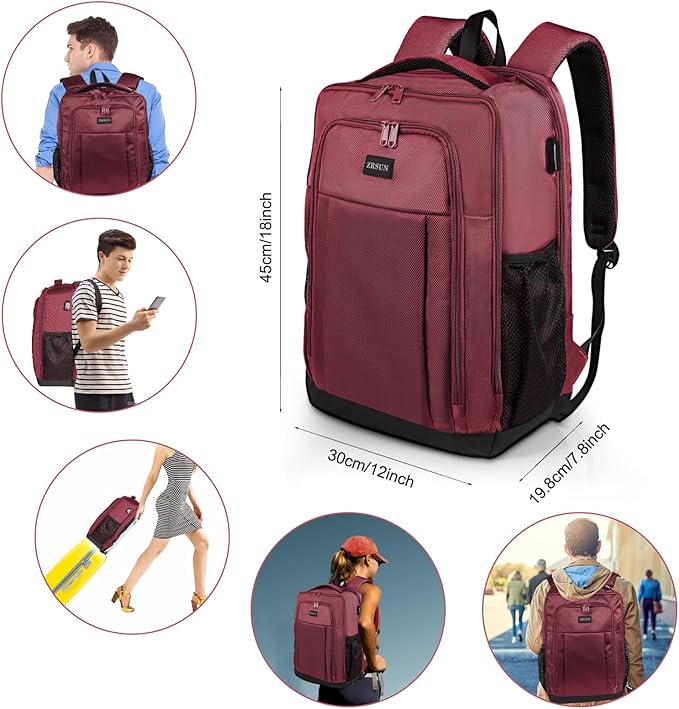 Travel Backpack, Business Anti Theft Slim Sturdy Laptops Backpack with USB Charging Port, Water Resistant College School Laptop Bag for Men & Women Fits 15.6 Inch Notebook (Red)