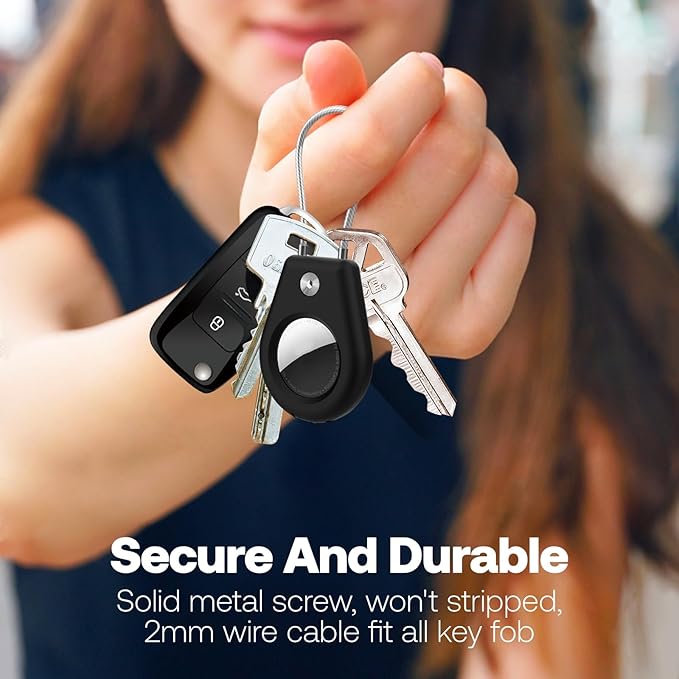 4 Pack Protect Case Compatible with Apple AirTag, Secure GPS Tracker Holder with Wire Cable Shockproof & Anti-Theif Suitable for Keychain, Keys, Luggage, Bags and Kids