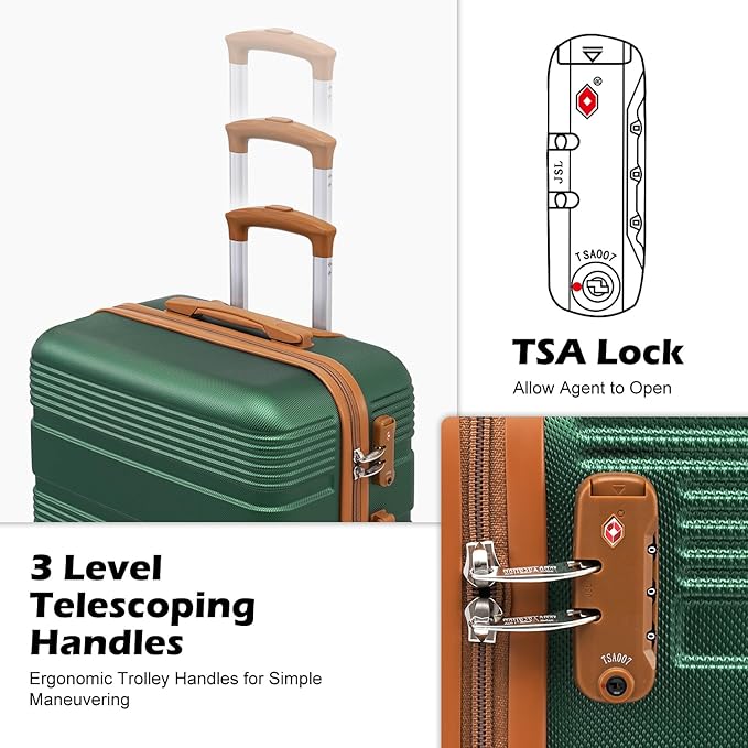 LONG VACATION 3 Piece Carry On Luggage 20 Inch Suitcase with Spinner Wheels, ABS+PC Hardshell Suitcase set with TSA Lock & YKK Zipper