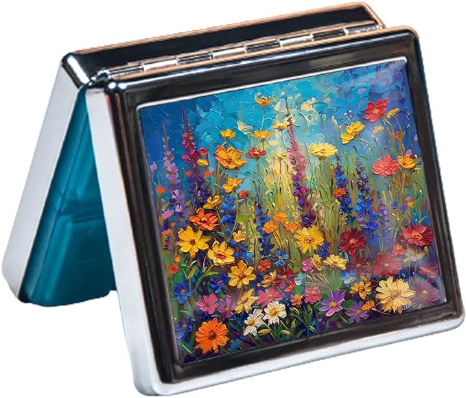Cute and Portable Metal Pill Organizer – 8 Compartments, Elegant Chrome Finish, Ideal for Travel and Daily Use (Vibrant Wildflowers)