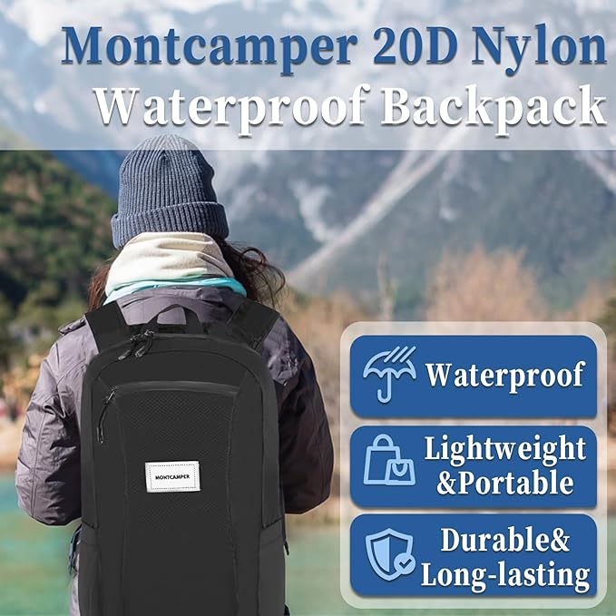 Hiking Daypack - Lightweight & Water-Resistant Portable Backpack for Travel, Camping, Outdoor Adventures(20L, black)