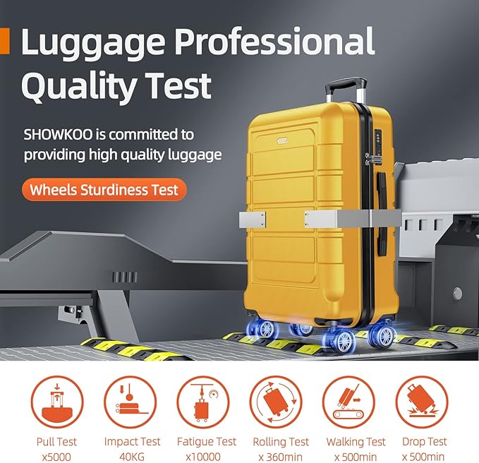 SHOWKOO Luggage Sets Expandable PC+ABS Durable Suitcase Sets Double Spinner Wheels TSA Lock Yellow 3pcs