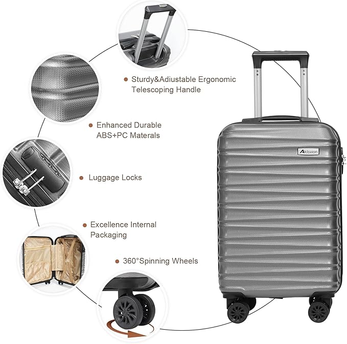 Luggage Set 3 Piece Luggage Set ABS hardshell Spinner Wheels Luggage Carry on Suitcase with Weekender bag & Toiletry bag(Grey)