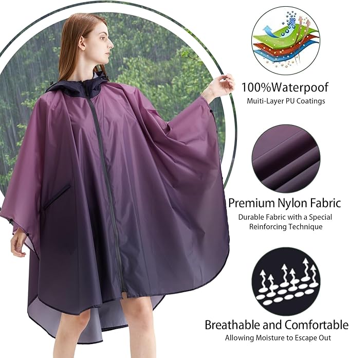 Rain Poncho Jacket Coat Hooded Zipper Style for Women/Men/Adult with Pocket